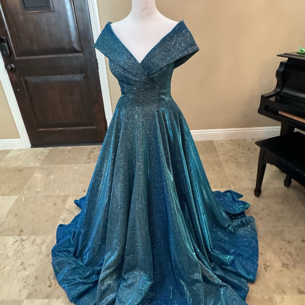 Tarik Ediz Sparkling Teal Gown